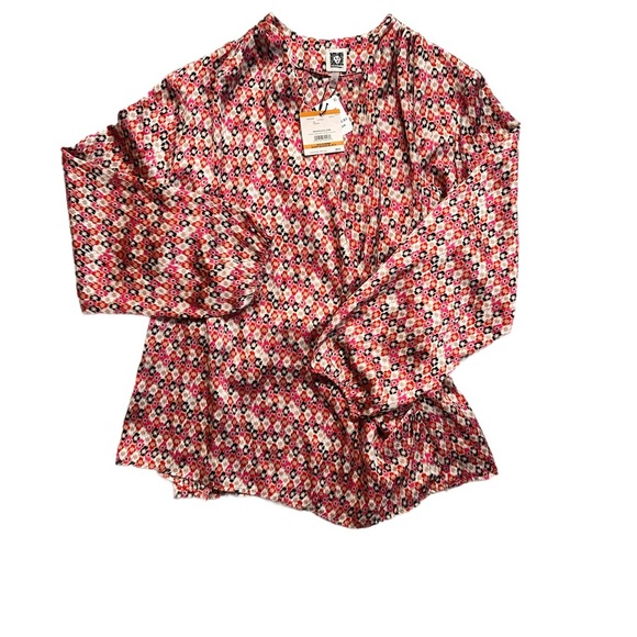 ANNE KLEIN ~ Colorful Geometric Print Pleated Shoulders Blouse size 3X - Picture 5 of 6